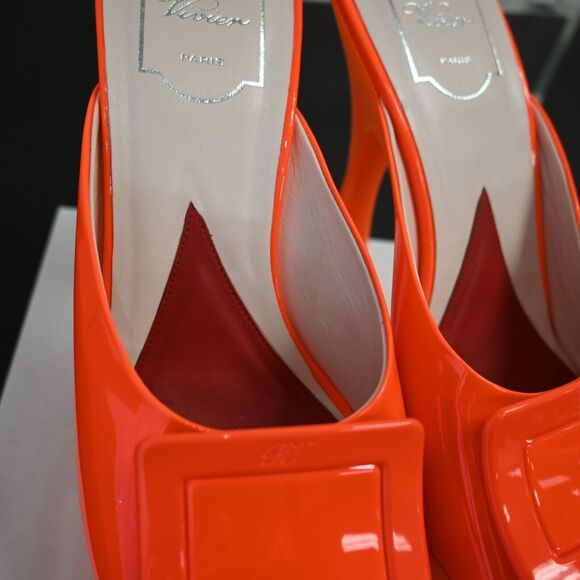 ROGER VIVIER Neon Orange Buckle Platform Heels Size 38 - Picture 10 of 12